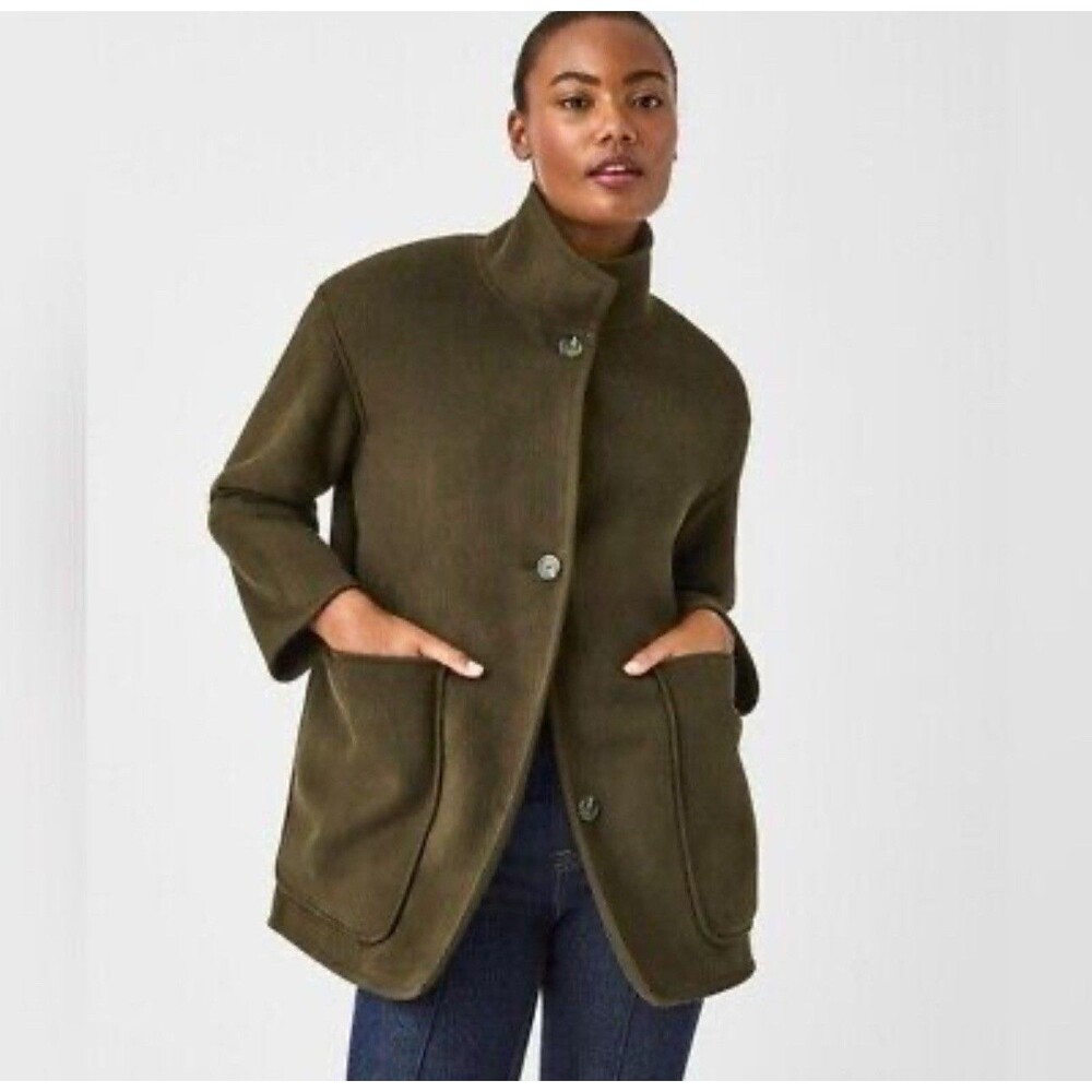 Spanx Green Suede And Sherpa Reversible Button Down Women's‎ Jacket Size Medium